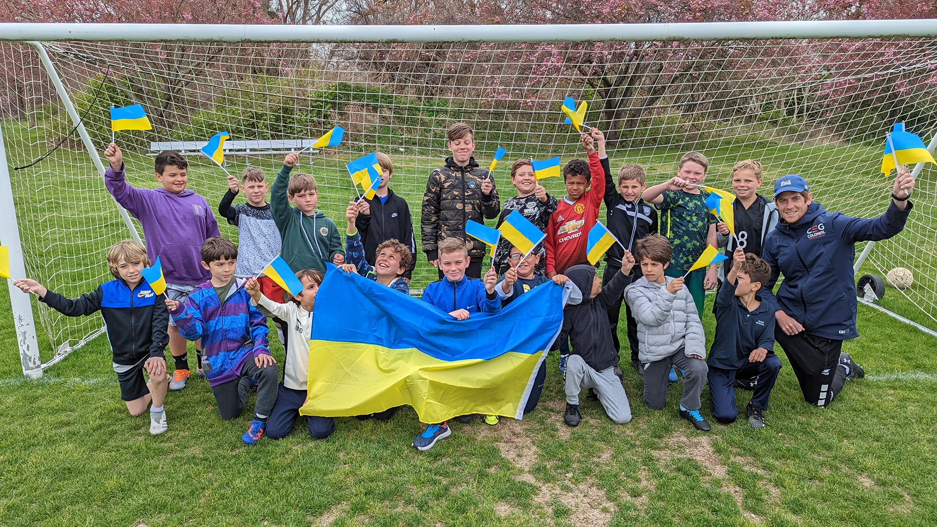 Two Ukrainian refugee boys helped by iLoveUkraine to play soccer on the Southamptons Soccer Club.